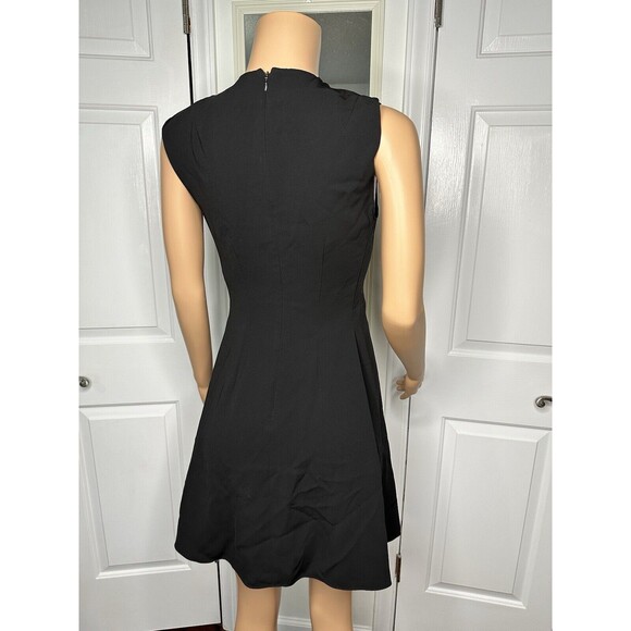 Rent The Runway  Pleated Cap Sleeve Black Crepe V-Neck Fit Flare Career Dress 2 - Picture 7 of 9
